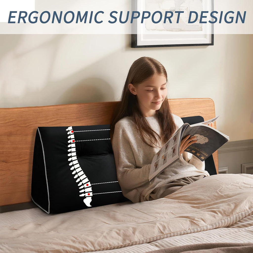 Headboard Wedge Pillows Full, Ergonomic Bed Triangular Headboard Pillow, Thickened Backrest Cushion for Reading in Dorm Bed Sofa, Black…