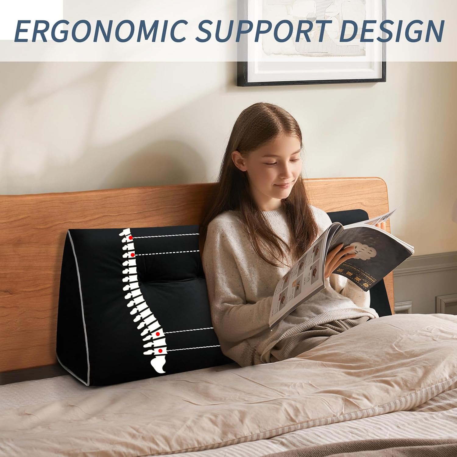 Headboard Wedge Pillows Full, Ergonomic Bed Triangular Headboard Pillow, Thickened Backrest Cushion for Reading in Dorm Bed Sofa, Black…