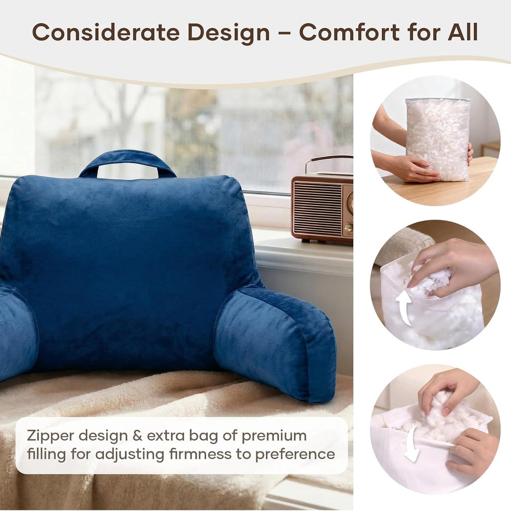 NOONTIDE Reading Pillow for Sitting up in Bed and Couch, Large Back Pillow for Adult & Teens with Soft Adjustable Neck Roll Backrest…