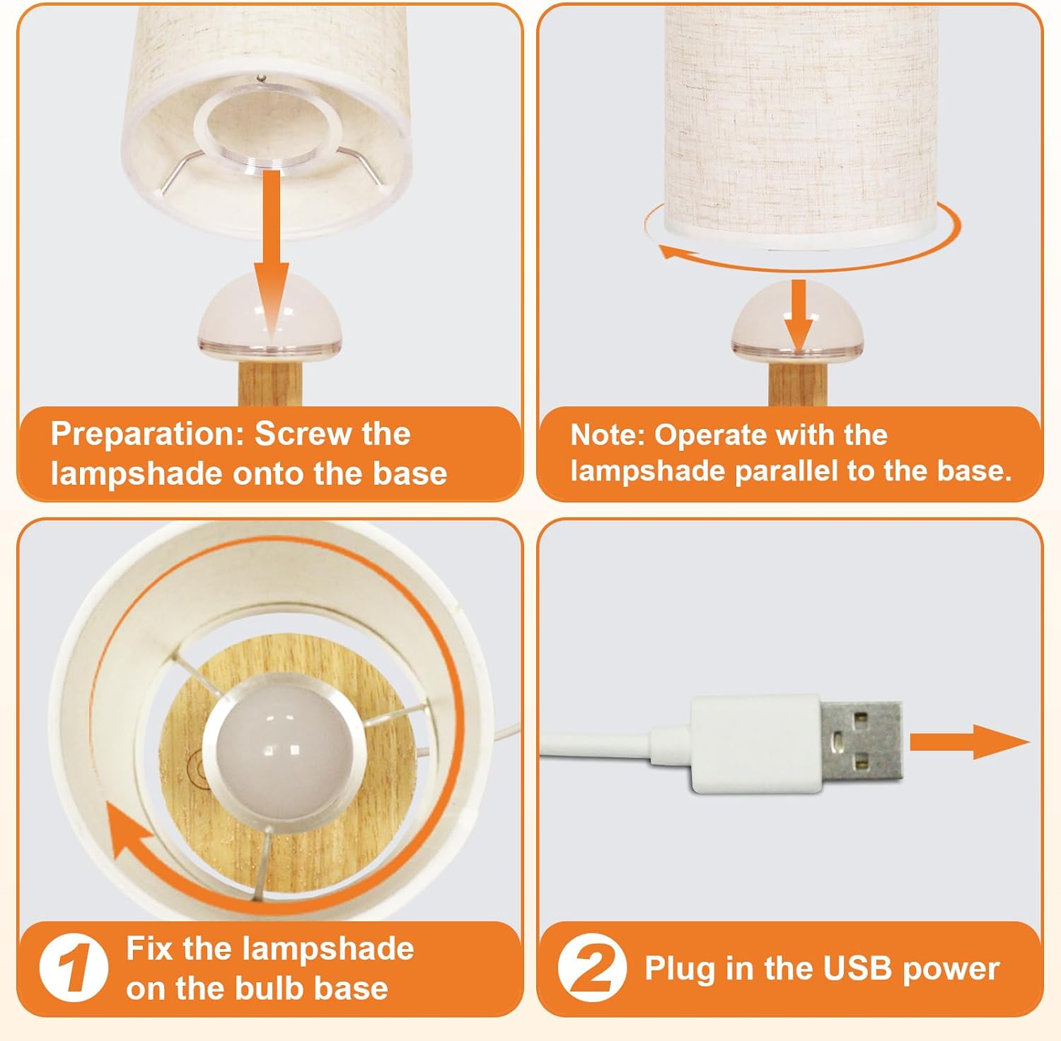 Small Touch Table Lamp with Stepless Dimming&USB Plug, Natural Round Wood Base&Linen Fabric Shade |Soft Ambient Warm Night…