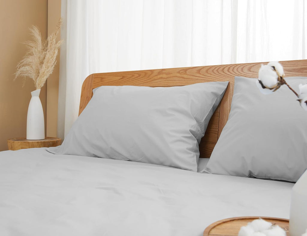 Homtec Pillow Cases, King Size Cotton Percale Weave Pillowcases, Pre-Shrunk Breathable and Hypoallergenic Pillowcases, Set of 2 (2 Piece Ki…