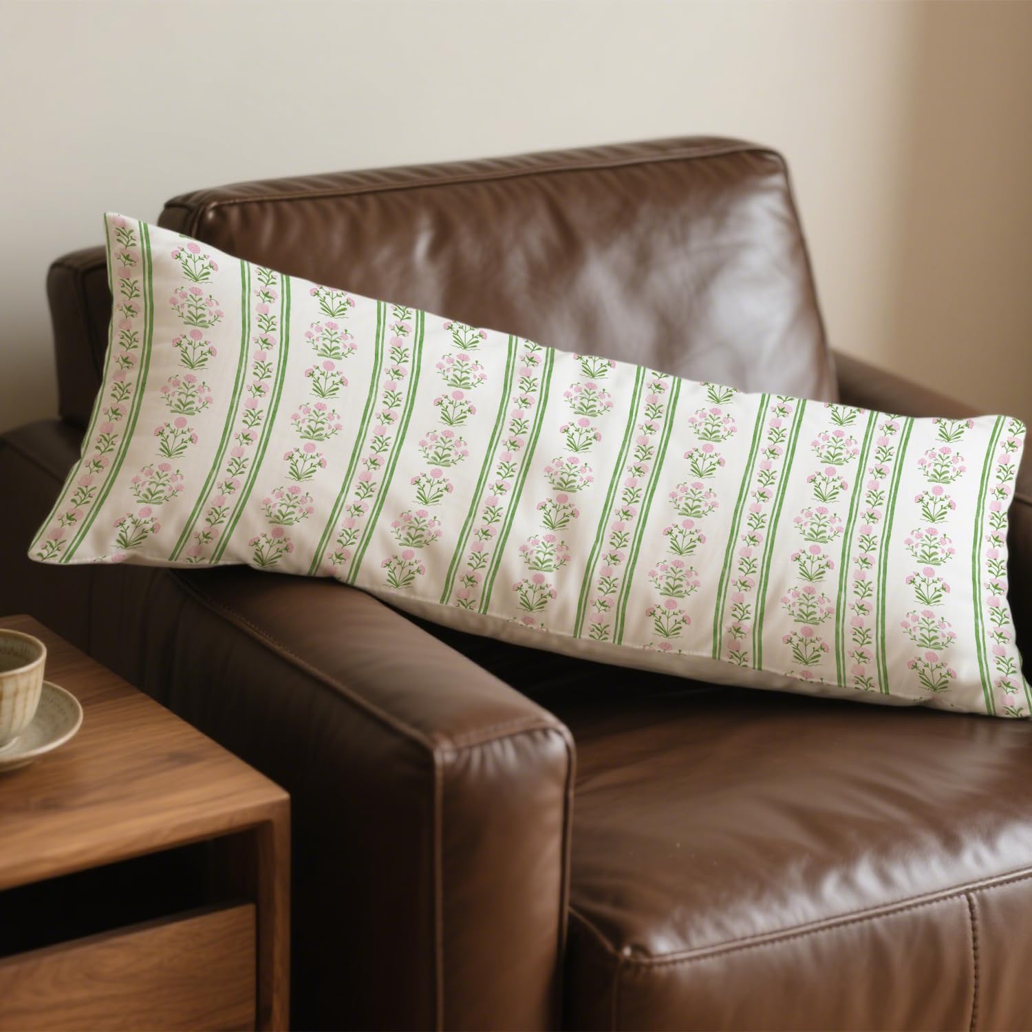 Pink and Green Grandmillennial Floral 20x54 Body Pillow Cover, Cottagecore Room Decor, Rustic Farmhouse Flower Botanical Decorative Long…