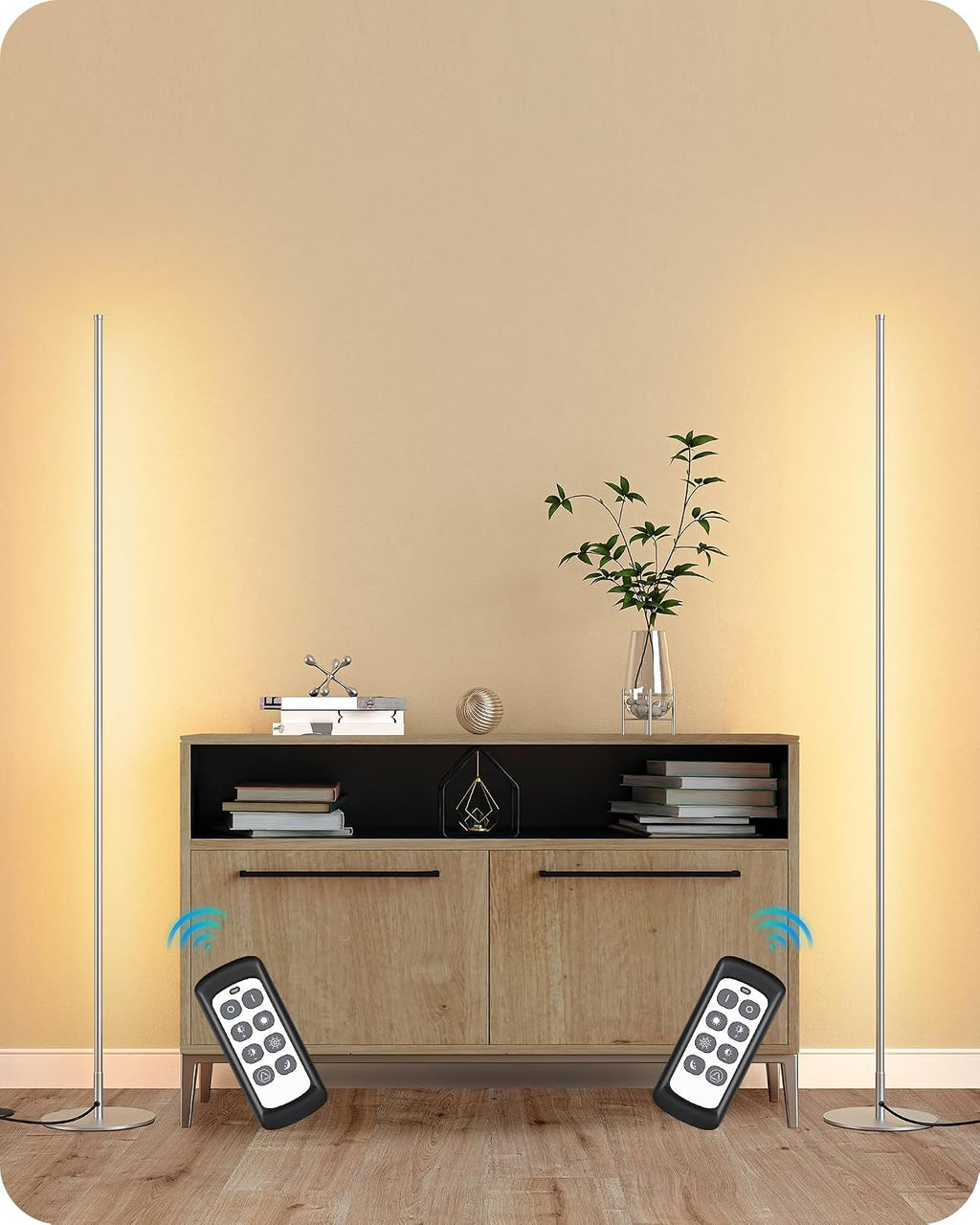 Edishine LED Corner Lamp, Set of 2 Minimalist Dimmable Light with Remote, 57.5" Tall Sleek Floor Lamps for Living Room, Bedroom, Offic…