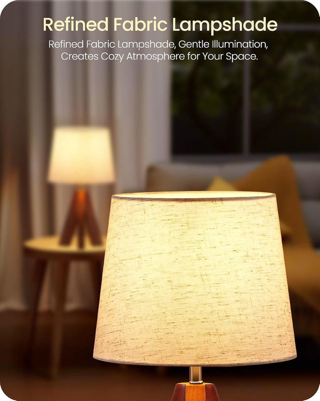 Tripod Table Lamp, 14.6 Inch Small Bedside Lamp with Beige Linen Shade, Modern Nightstand Lamp for Bedroom, Kids Room, Living Room…