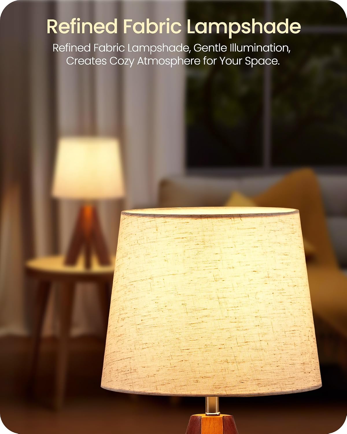 Tripod Table Lamp, 14.6 Inch Small Bedside Lamp with Beige Linen Shade, Modern Nightstand Lamp for Bedroom, Kids Room, Living Room…