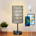 Touch Bedside Lamp For Bedroom with Bulb, Gray Boho Small Table Lamp For Living Room With Rattan & Linen Shade, 3 Way Dimmable Table Lamp…