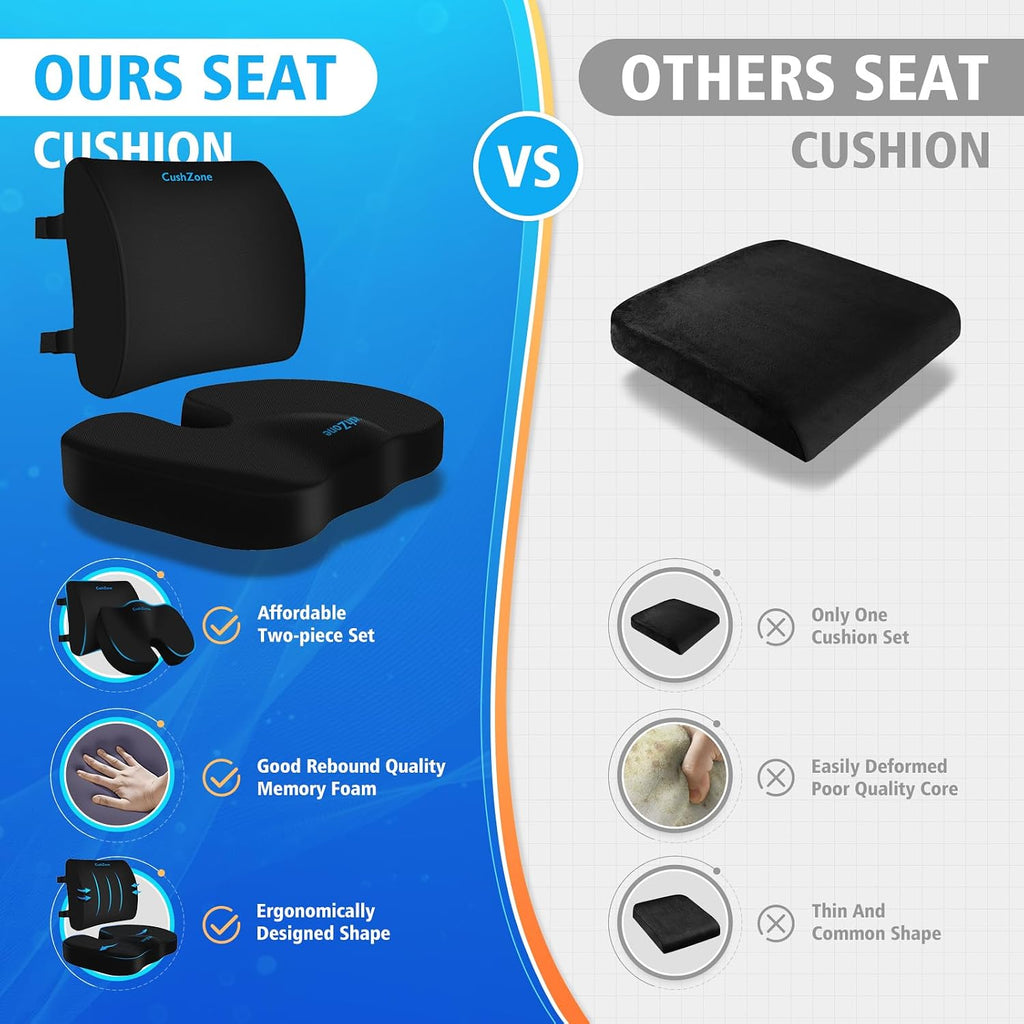 CushZone Seat Cushion, Lumbar Support Pillow with Adjustable Strap-Chair Cushions for Sciatica -with Washable Cover for Car, Travel and Whe…
