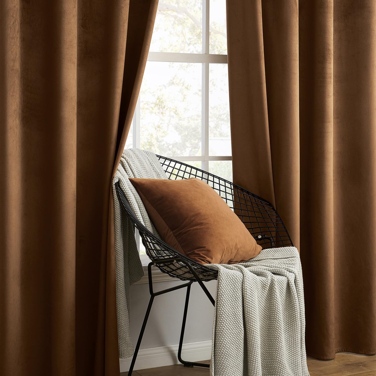 MIULEE Velvet Curtains Chocolate Elegant Grommet Thermal Insulated Soundproof Brown Room Darkening Curtains/Drapes for Classical Living…