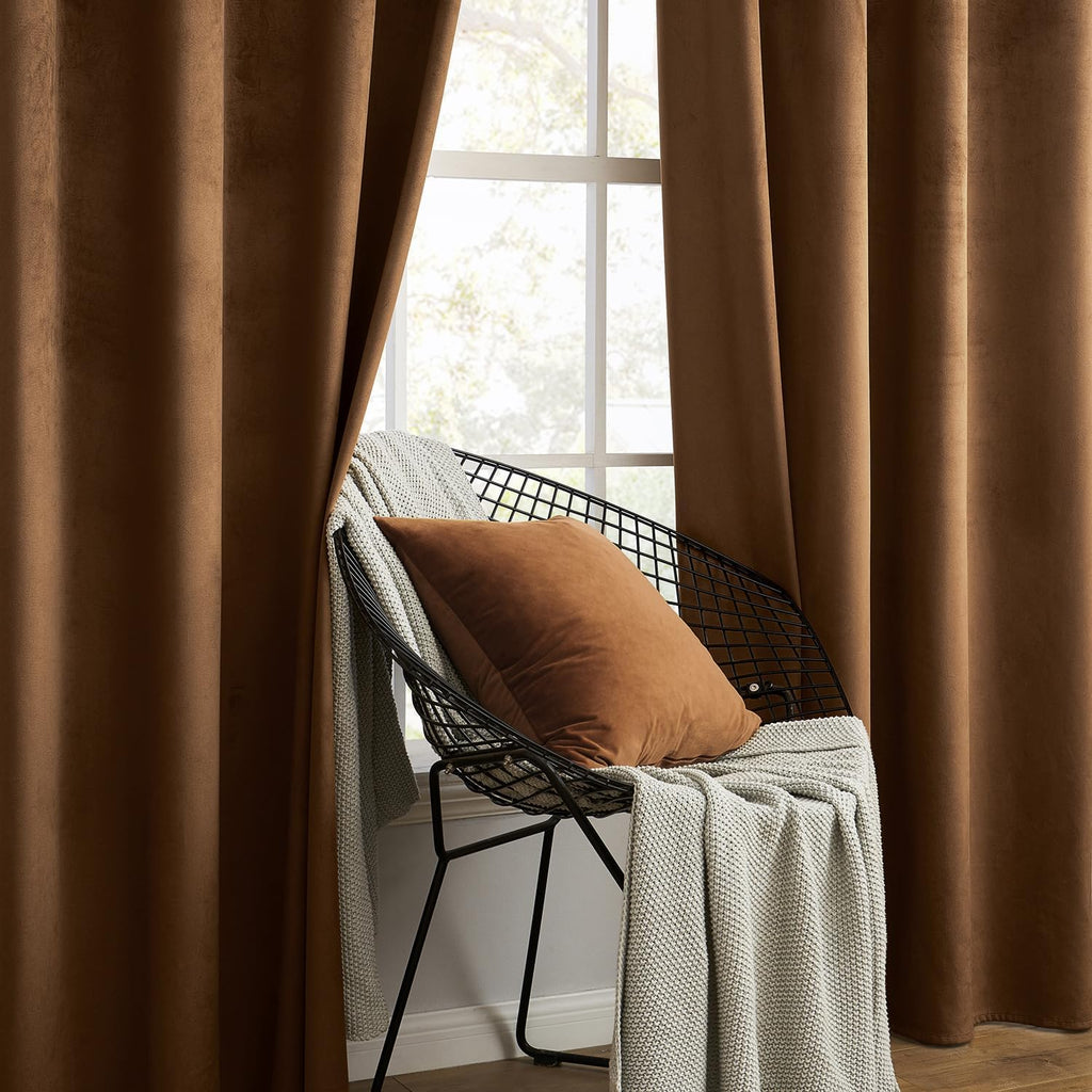 MIULEE Velvet Curtains Chocolate Elegant Grommet Thermal Insulated Soundproof Brown Room Darkening Curtains/Drapes for Classical Living…