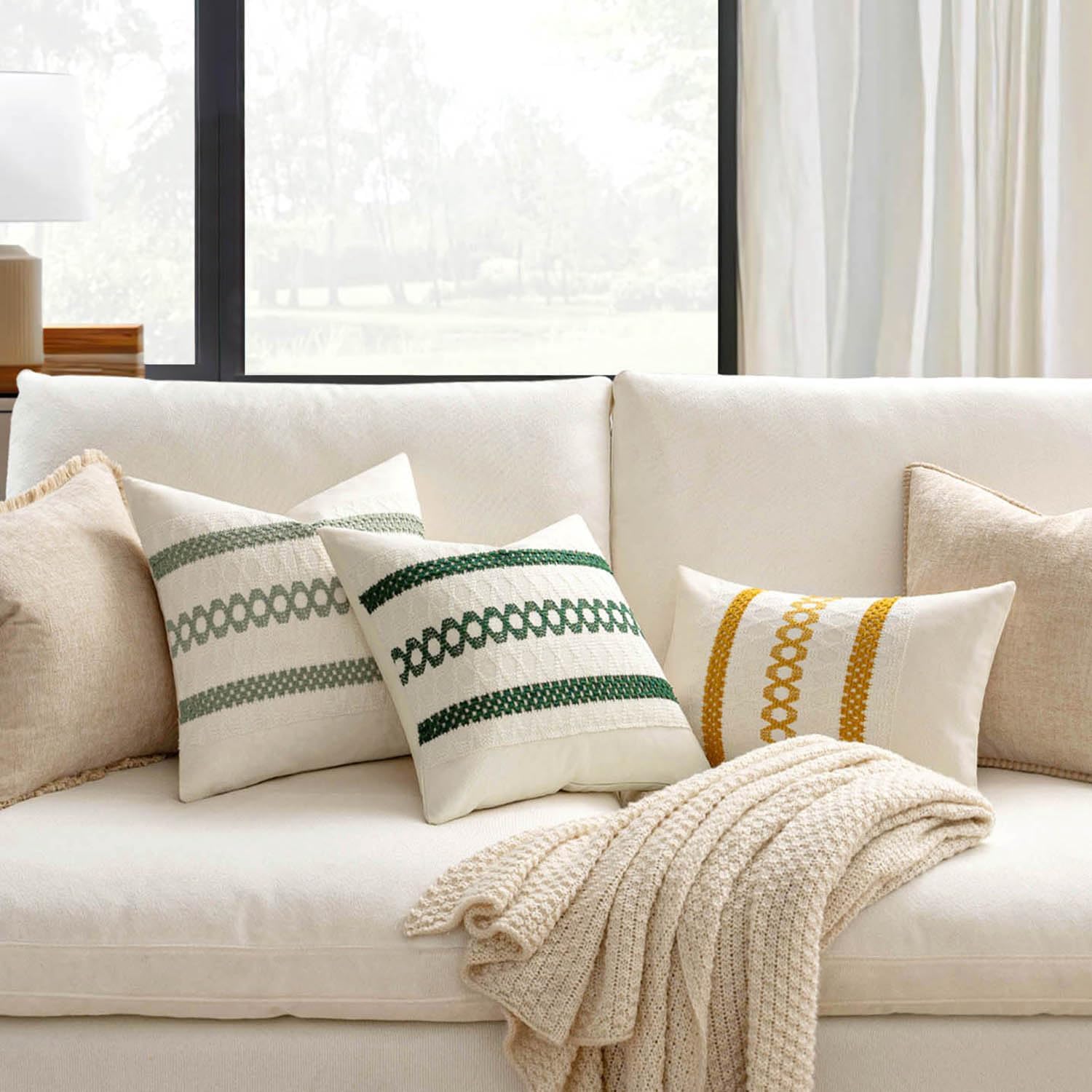 MIULEE Set of 2 Sage Green Boho Decorative Pillow Covers 24x24 Inch Farmhouse Rustic Couch Throw Pillows Modern Summer Cotton Cushion…