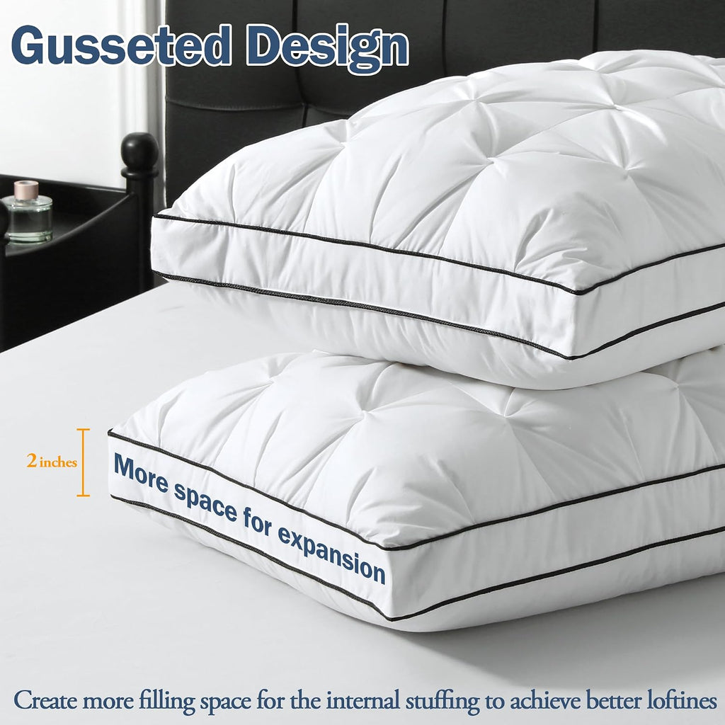 Bpc Luxury Goose Feather Down Pillows Queen Size, Gusseted Hotel Bed Pillows for Sleeping, 100% Organic Cotton Cover, Surround Polyester Fi…