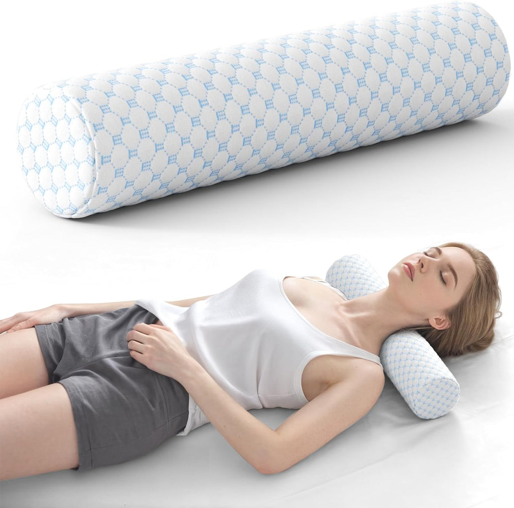 Forcanby Neck Roll Pillow, Memory Foam Neck Support Pillows, Round Neck Pillows, Cylinder Bolster Pillows for Bed, Couch, and Yoga, Removab…