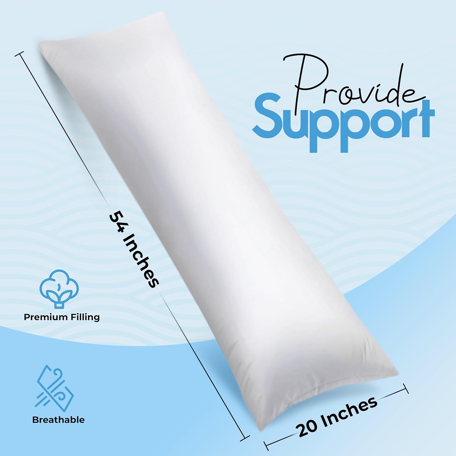 Utopia Bedding Full Body Pillow for Adults (White, 20 x 54 Inch), Long Pillow Insert for Sleeping, Ideal for Side Sleepers (Pack of 6)