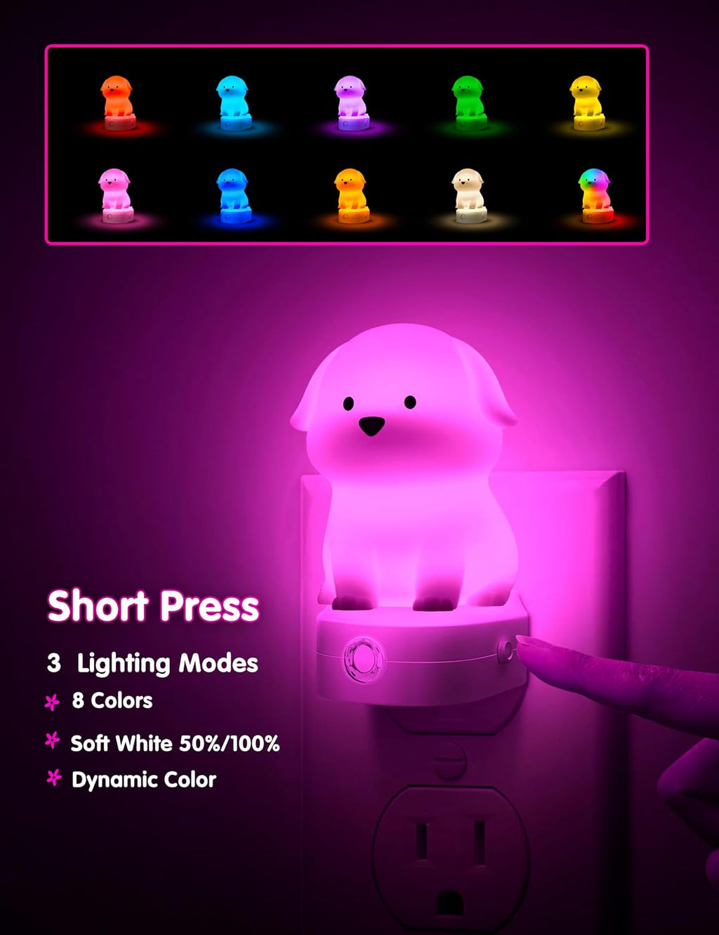 L LOHAS LED Plug in Night Light for Kids, 3D Cute Puppy Night Lights with Dusk to Dawn Sensor, RGB+Soft White 3000K Dog Night Light…