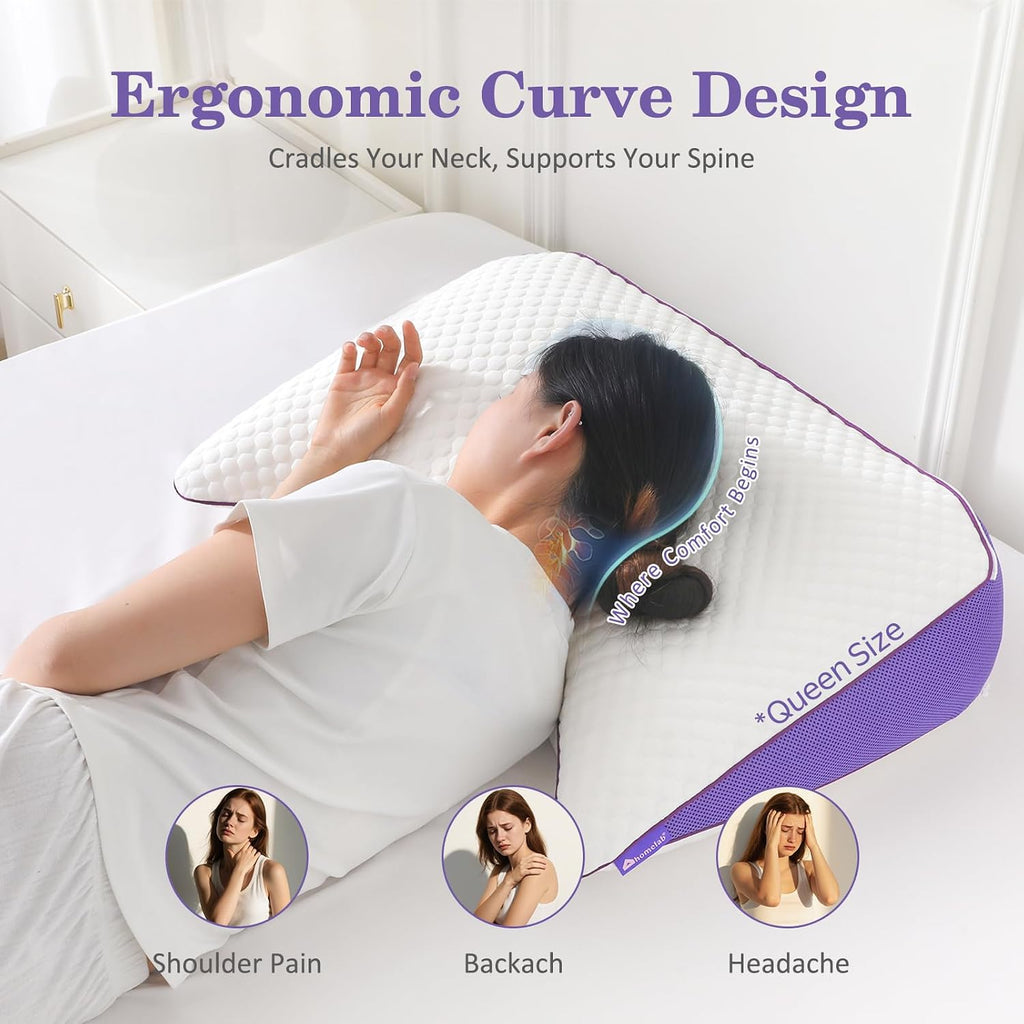 Homelab Adjustable Shredded Memory Foam Curve Pillow Queen Size 29"x19", Oversized Crescent Design for Side & Back Sleepers, Doubles as Bac…