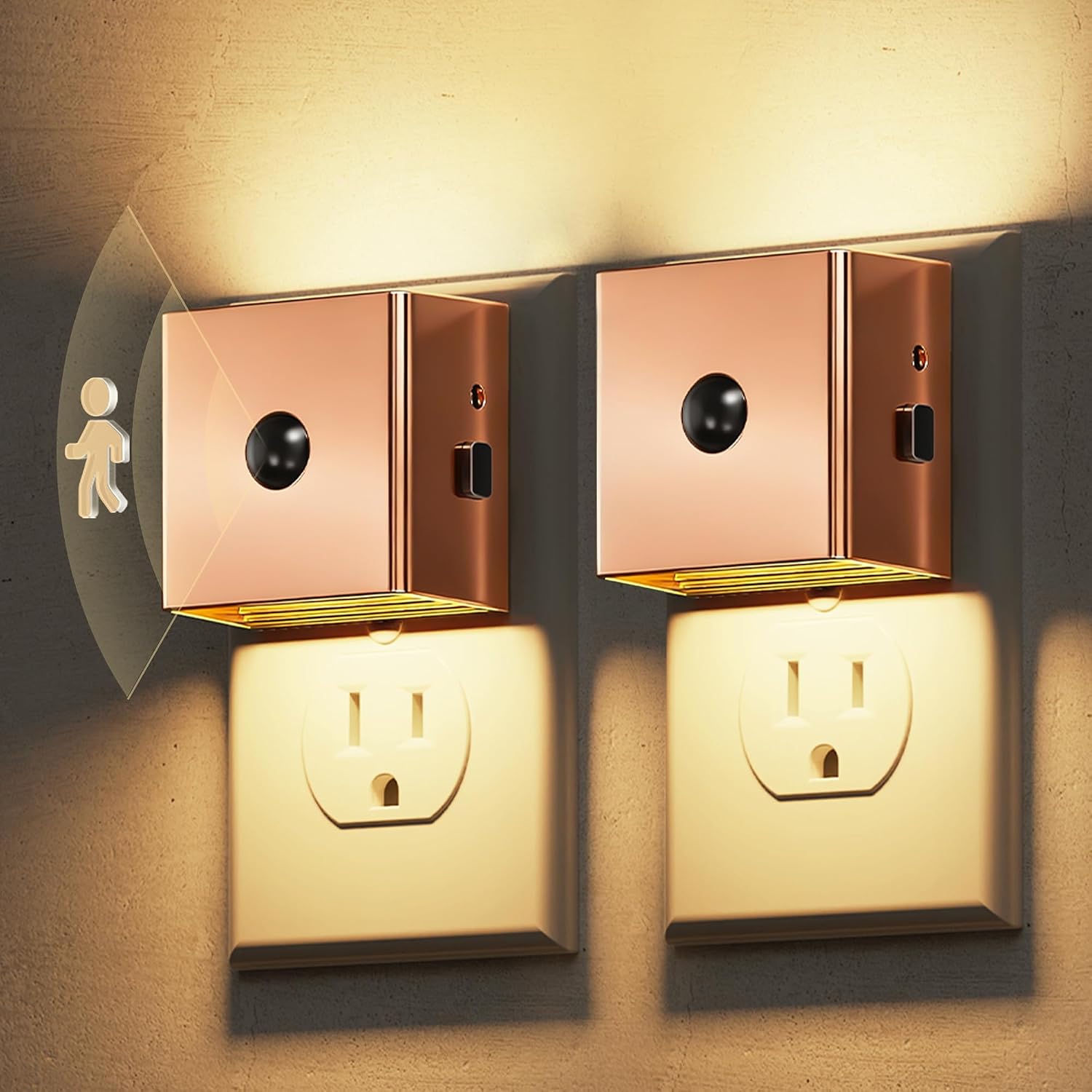 L LOHAS LED Night Light, Plug in Night Light with Motion Sensor and Dusk to Dawn Sensor, Brightness Adjustable,3000K Soft White, Rose Gold…