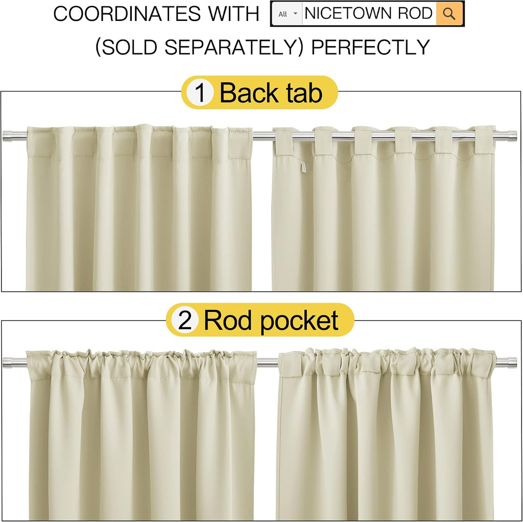 Nicetown Small Window Curtains for Kitchen, Home Decoration Room Darkening Curtains for Laundry, Cupboard (Beige, 52" Wide x 54" Long per P…