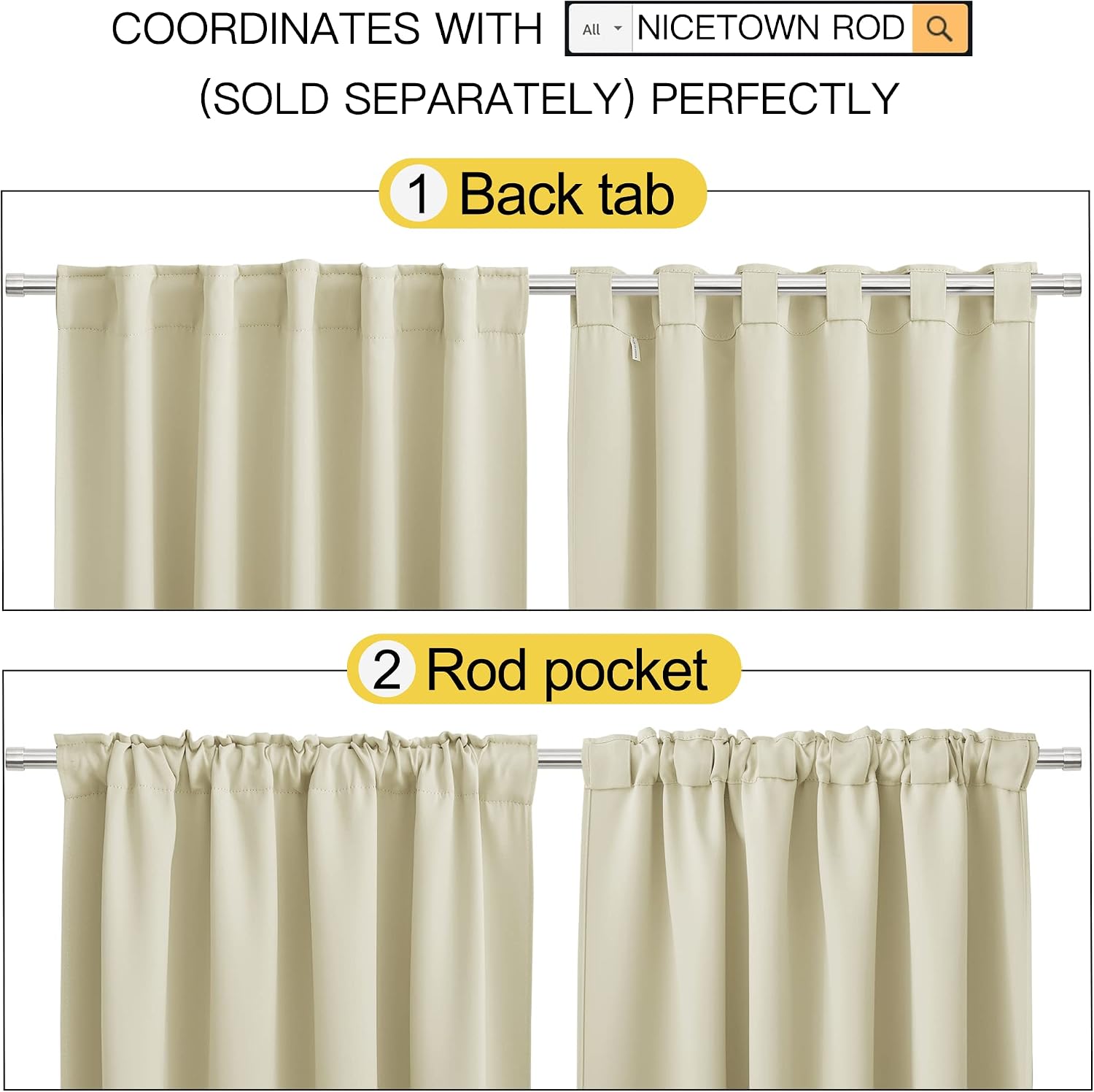 Nicetown Living Room Room Darkening Curtains, Soft and Smooth Fabric Draperies and Panels, Privacy Energy Smart Curtains for Patio Door (Be…