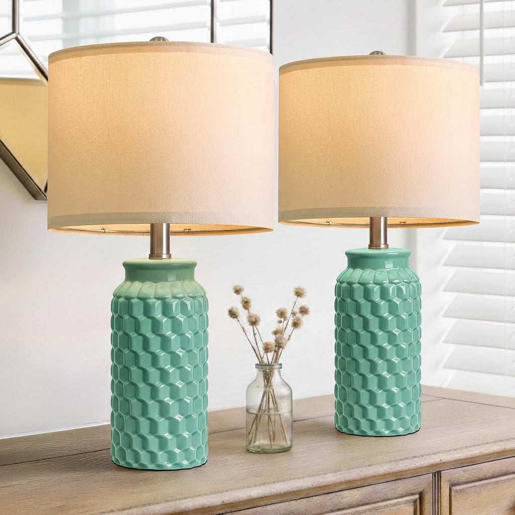 USumkky 20.5" Ceramic Table Lamps Set of 2 - Modern Farmhouse & Boho Style, Bedside Nightstand Lamps for Bedroom, Living Room End Table…