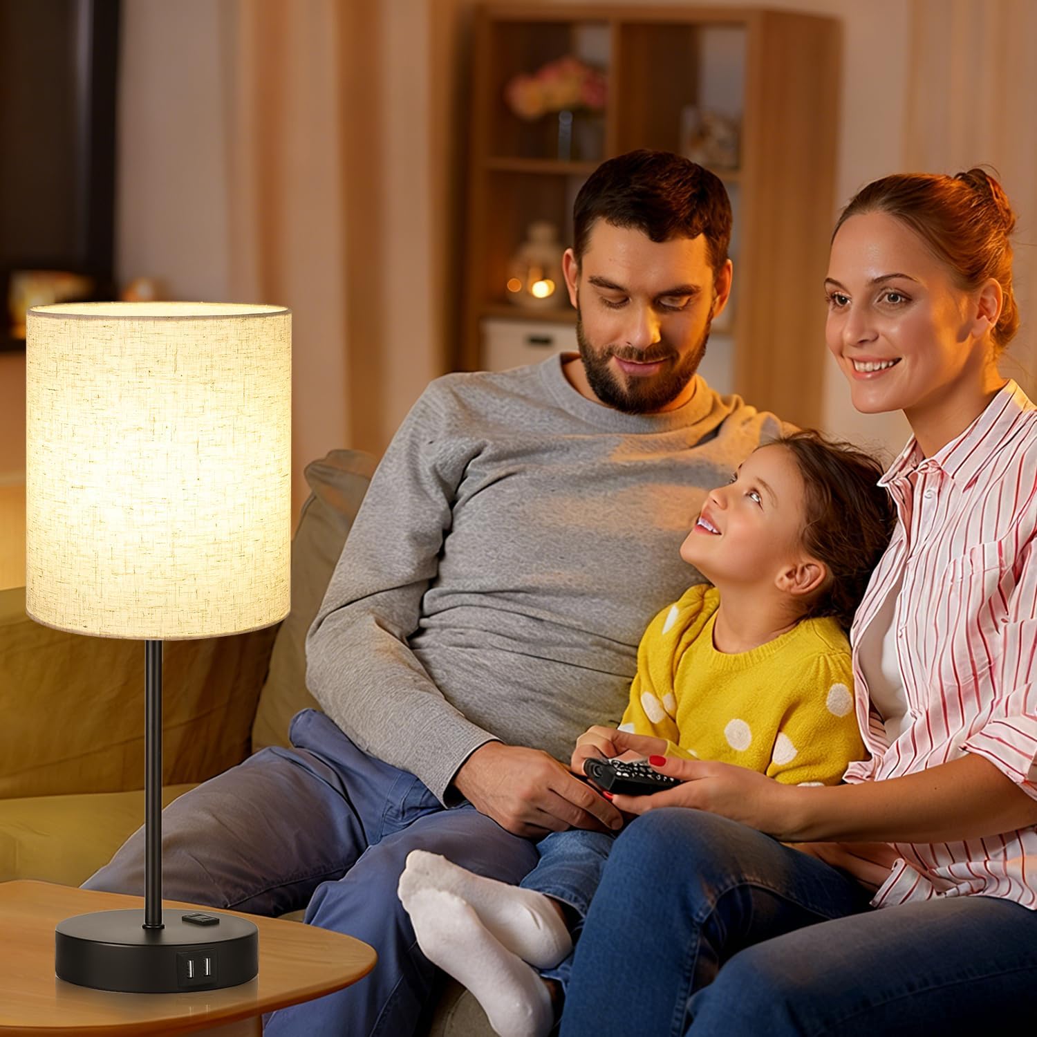 Lynnoland 2 Pack Touch Control Table Lamps with 2 USB & AC Outlet, 3-Way Dimmable Bedside Nightstand Lamps for Bedroom Living Room…