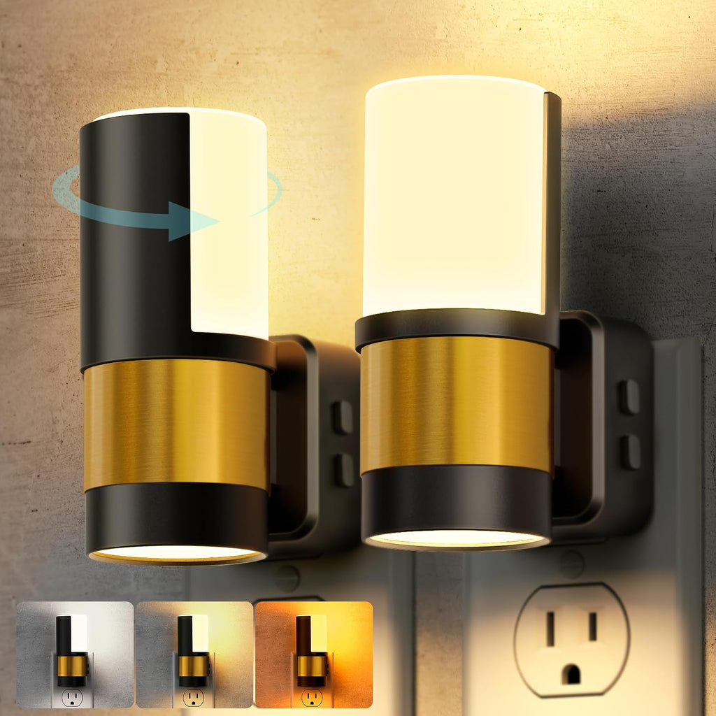 Briignite Night Lights Plug into Wall, 2 Pack Dimmable 3CCT Night Light for Kids, Amber/3000K/5000K Adjustable NightLights Plug in, 360°…