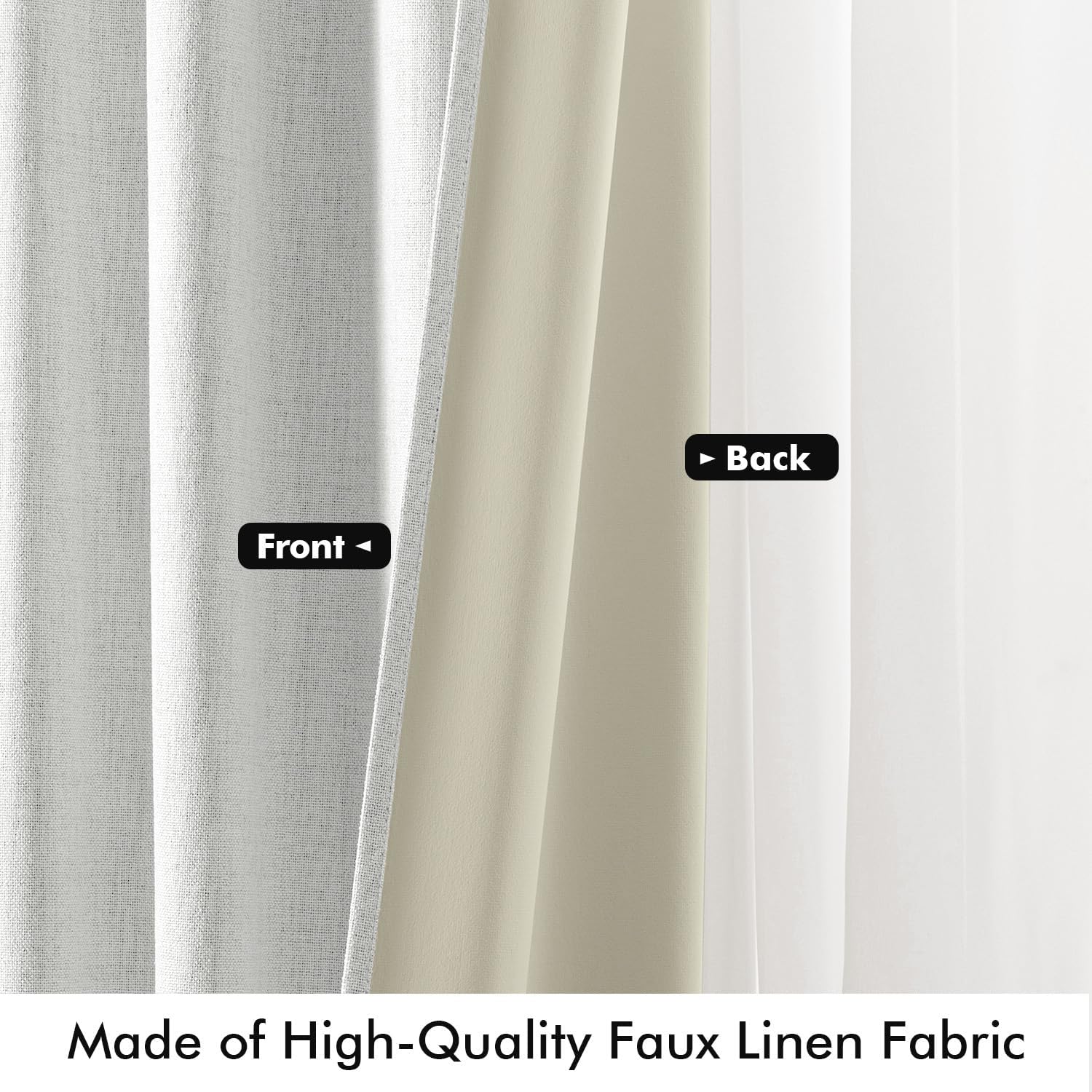 Miulee 100% Blackout Linen Curtains for Bedroom, Heathered White Solid Luxury Decor Thermal Insulation Room Darkening Drapes for Living Roo…