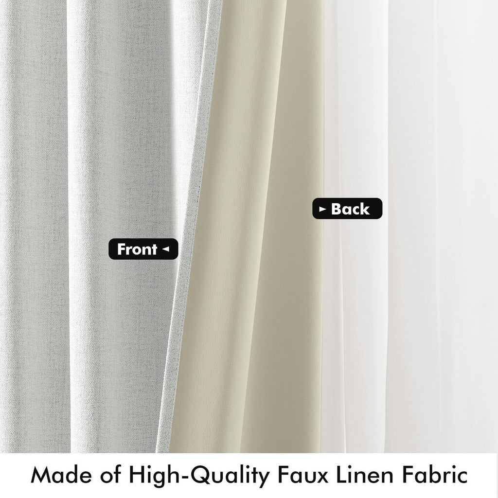 Miulee 100% Blackout Linen Curtains for Bedroom, Heathered White Solid Luxury Decor Thermal Insulation Room Darkening Drapes for Living Roo…