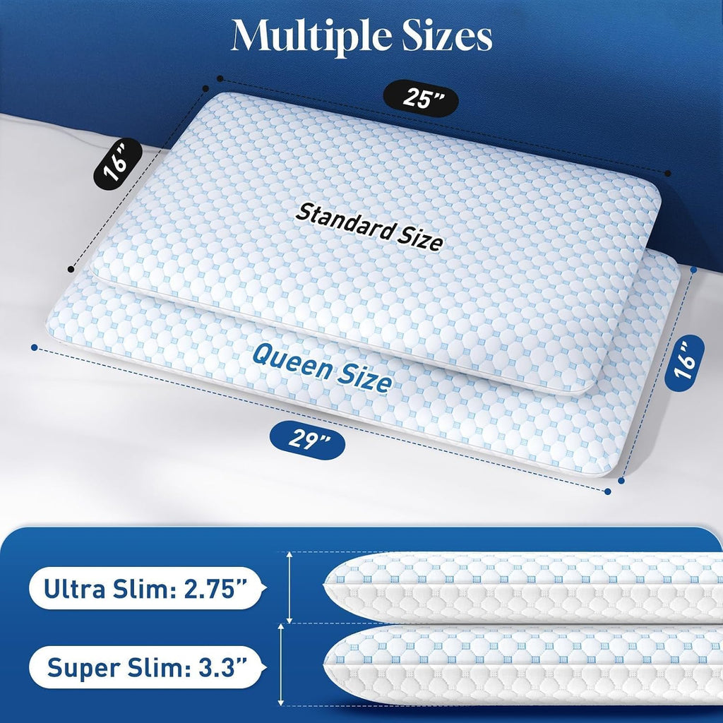 CloudBliss Ultra 2.75” Pillows for Side | Back | Stomach Sleepers, Memory Foam Flat Pillow, Low Profile Sleeper Pillows with Double Si…
