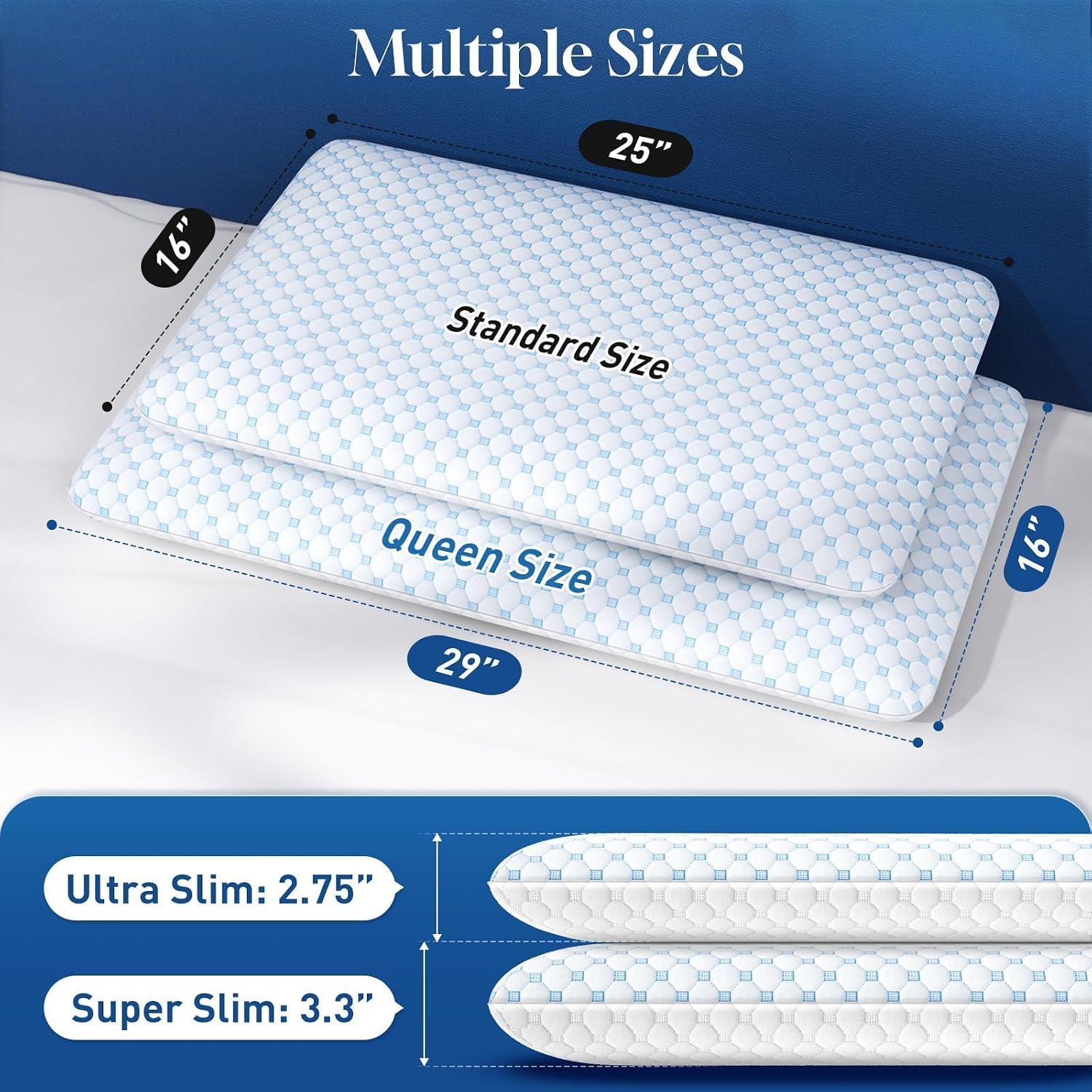 CloudBliss Ultra 2.75” Pillows for Side | Back | Stomach Sleepers, Memory Foam Flat Pillow, Low Profile Sleeper Pillows with Double Si…