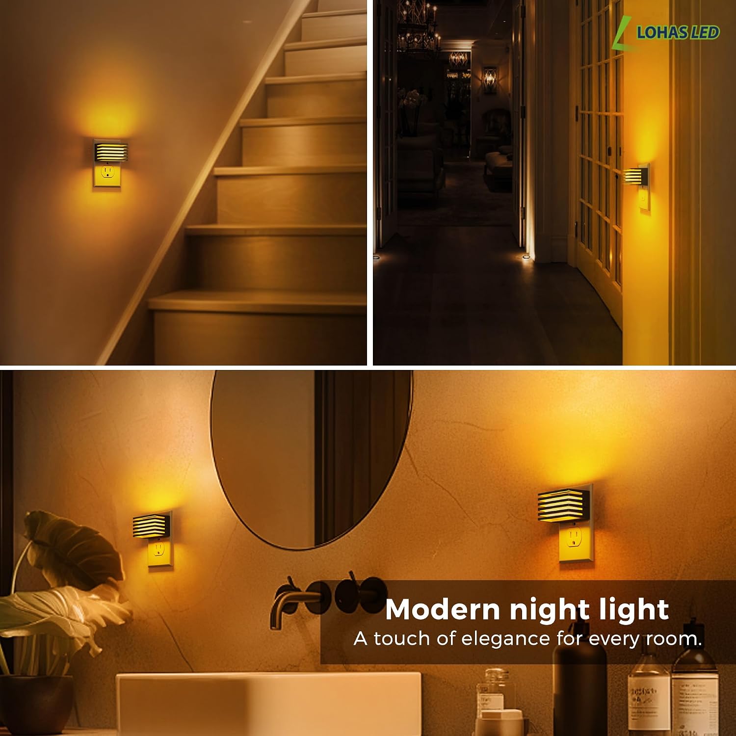 L LOHAS LED Night Lights Plug into Wall, 2 Pack Modern Night Light with Dusk to Dawn Sensor, Dimmable Plug in Night Light, Adjustable…