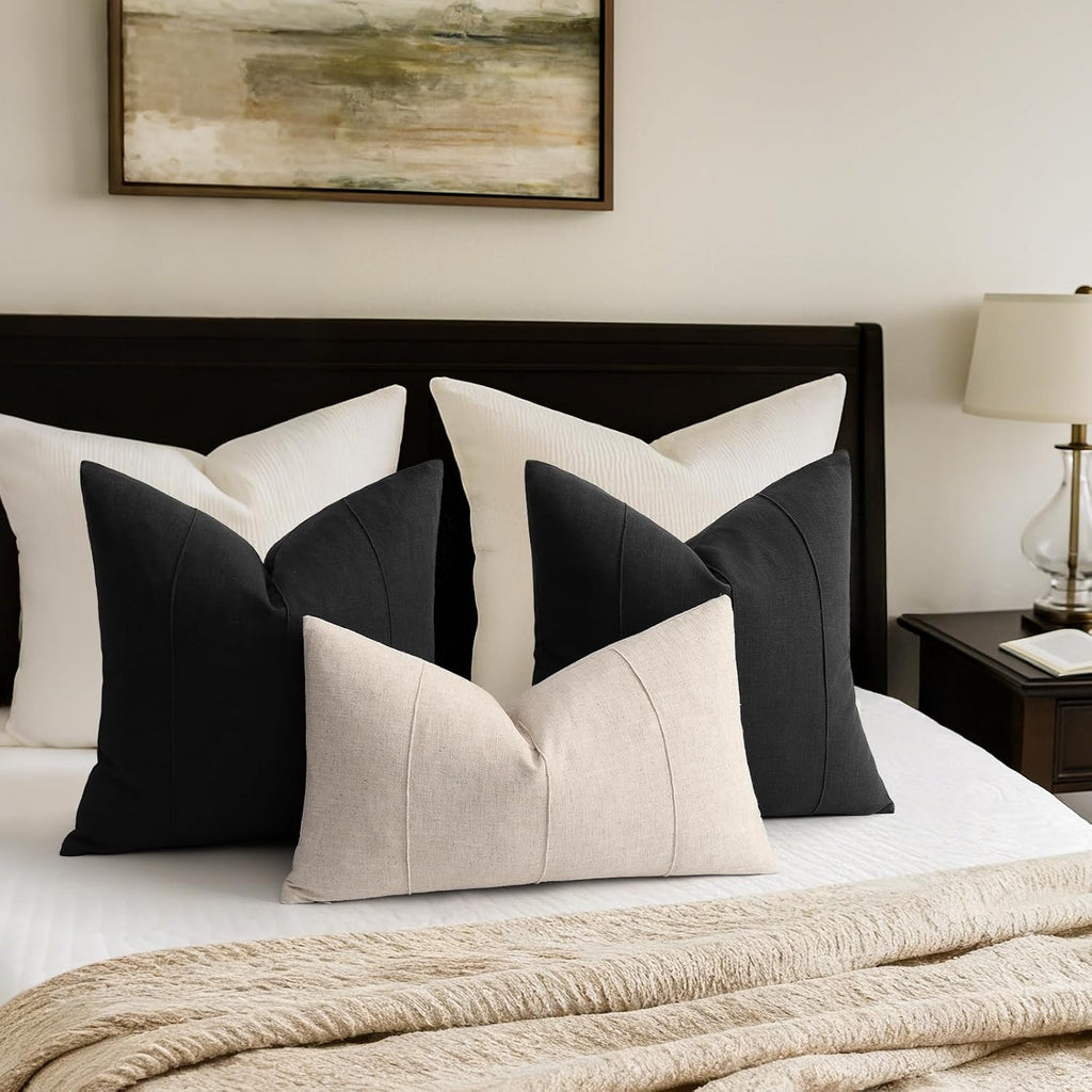 ZWJD Decorative Linen Throw Pillow Covers 26x26 Set of 2 Solid Handcrafted Striped Cushion Covers for Bed Soft Modern Farmhouse Neutral…