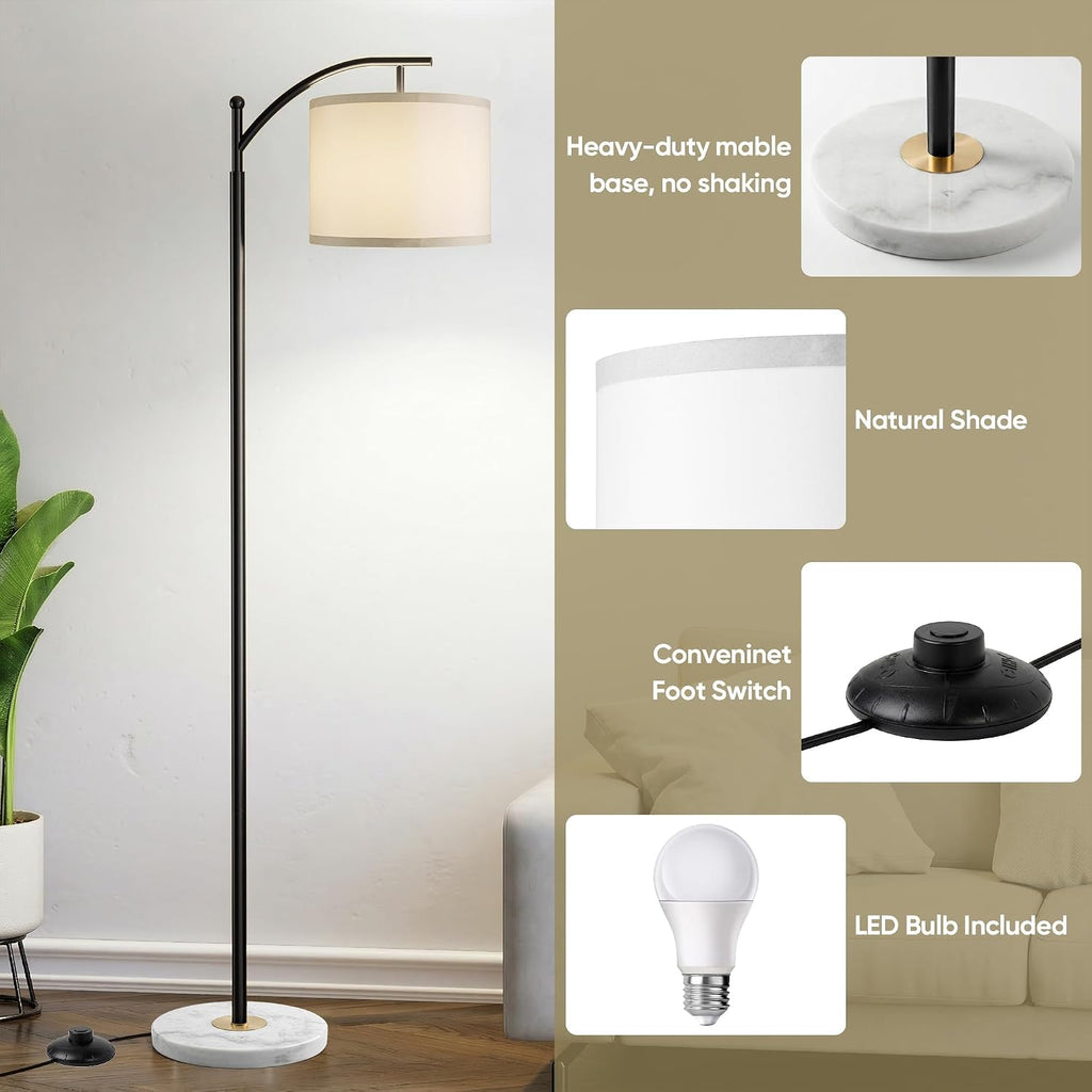 Floor Lamp for Living Room with Marble Base, Modern Standing Lamp with 3 Color Temperatures Bulb & Adjustable Linen Shade, Tall Lamp for…