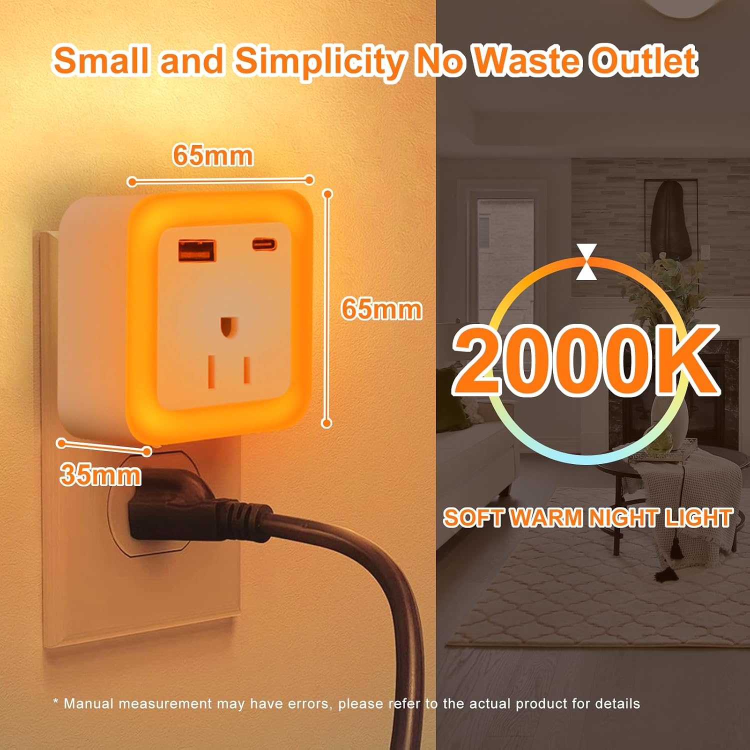 JackonLux Night Lights Plug Into Wall 2 Pack Rechargeable Battery Backup Light Dusk to Dawn Sensor Night Light with Outlet Expander for…