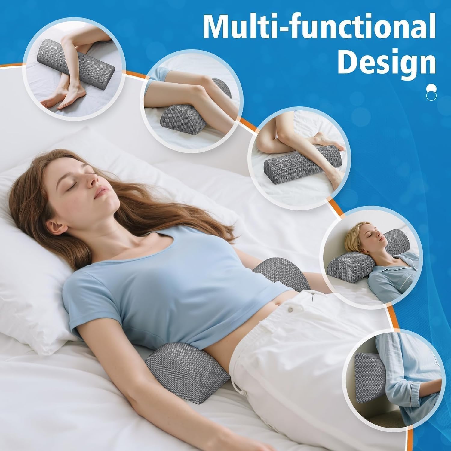 SweetSlubr Knee Pillow for Side Sleepers, Half Moon Memory Foam Bolster Pillow for Legs, Ergonomic Design Wedge Elevation Pillow for…
