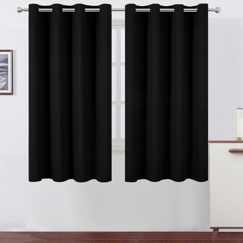 Lemomo Black Blackout Curtains 66 x 63 Inch Length/Set of 2 Curtain Panels/Thermal Insulated Room Darkening Blackout Curtains for Bedroom 6…