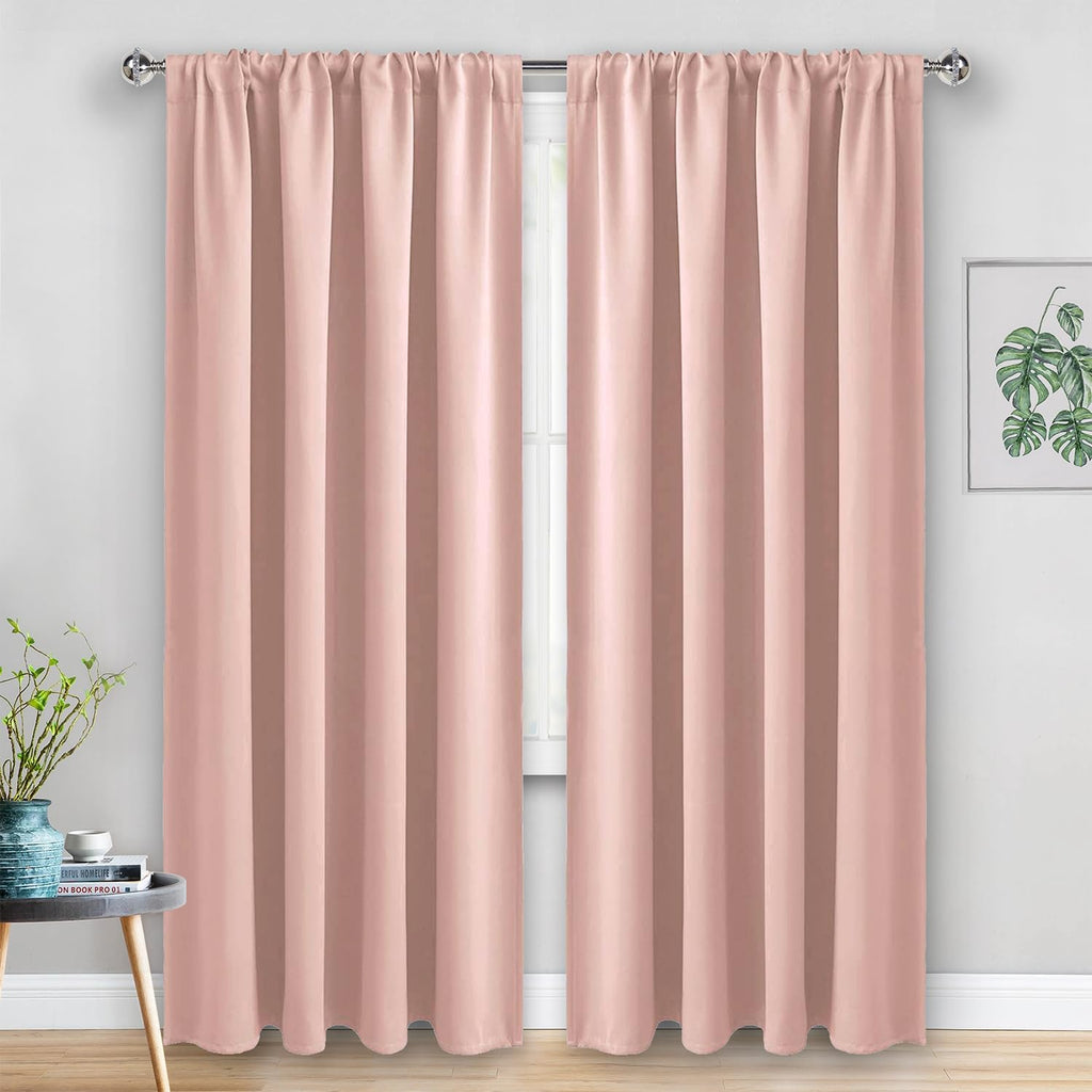 Jiuzhen Blush Pink Blackout Curtains for Bedroom - Thermal Insulated Room Darkening Rod Pocket Curtains for Living Room, Set of 2 Panels wi…