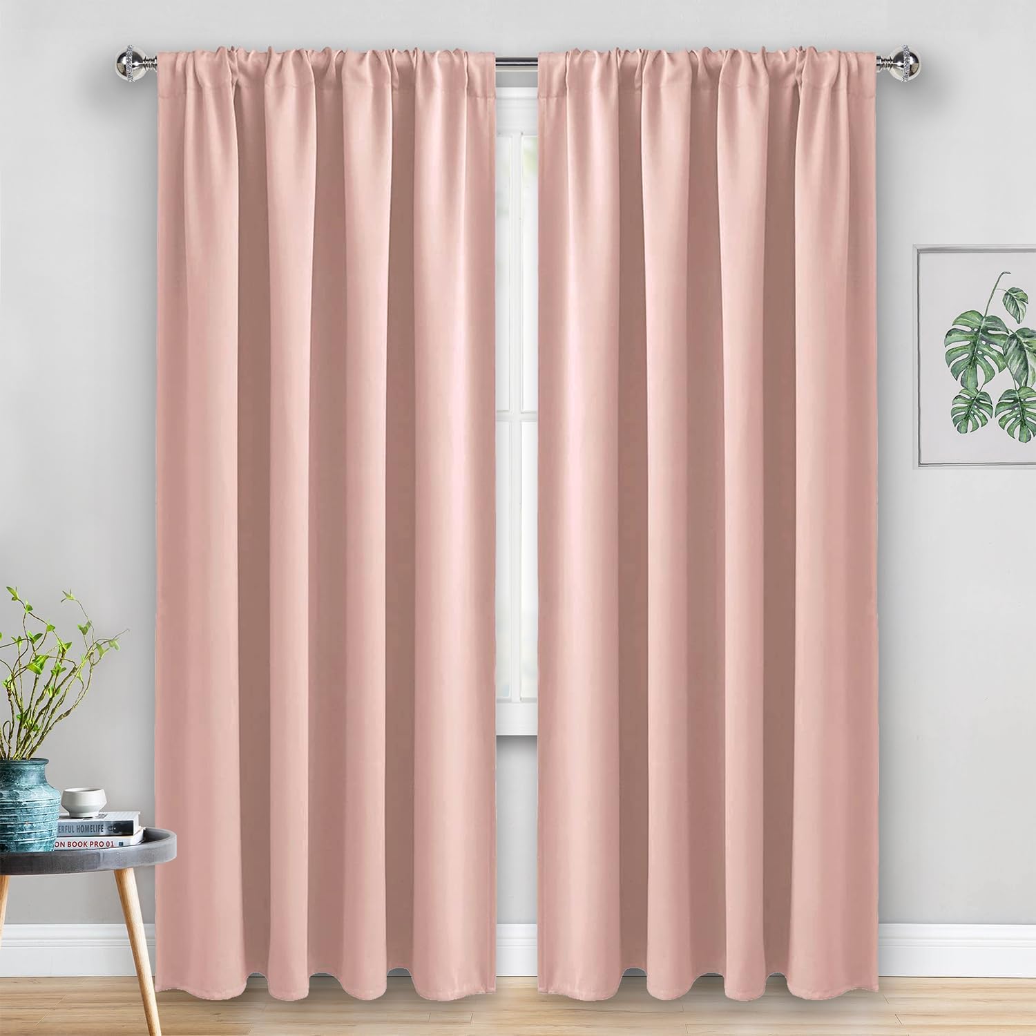 Jiuzhen Blush Pink Blackout Curtains for Bedroom - Thermal Insulated Room Darkening Rod Pocket Curtains for Living Room, Set of 2 Panels wi…