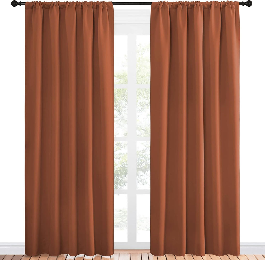NICETOWN Blackout Curtains and Drapes - Thermal Insulated Solid Rod Pocket Blackout Draperies/Panels (Burnt Orange, 1 Pair, 52 by 84 inches)