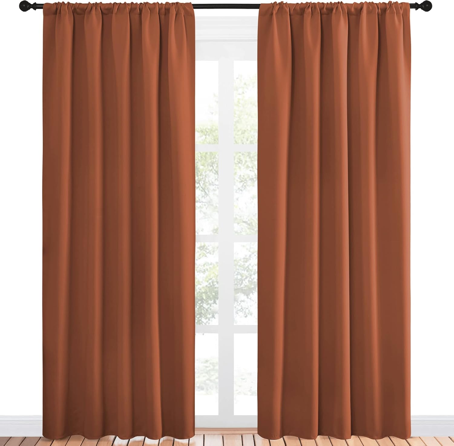 NICETOWN Blackout Curtains and Drapes - Thermal Insulated Solid Rod Pocket Blackout Draperies/Panels (Burnt Orange, 1 Pair, 52 by 84 inches)