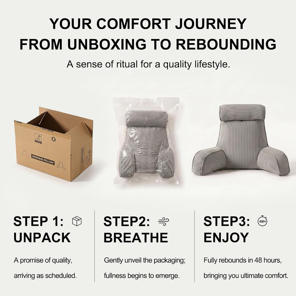 Ailuteie Corduroy Reading Pillow for Sitting Up in Bed, Backrest Pillow with Arms, Full Back Support Cushion with Side Pockets & Washable C…