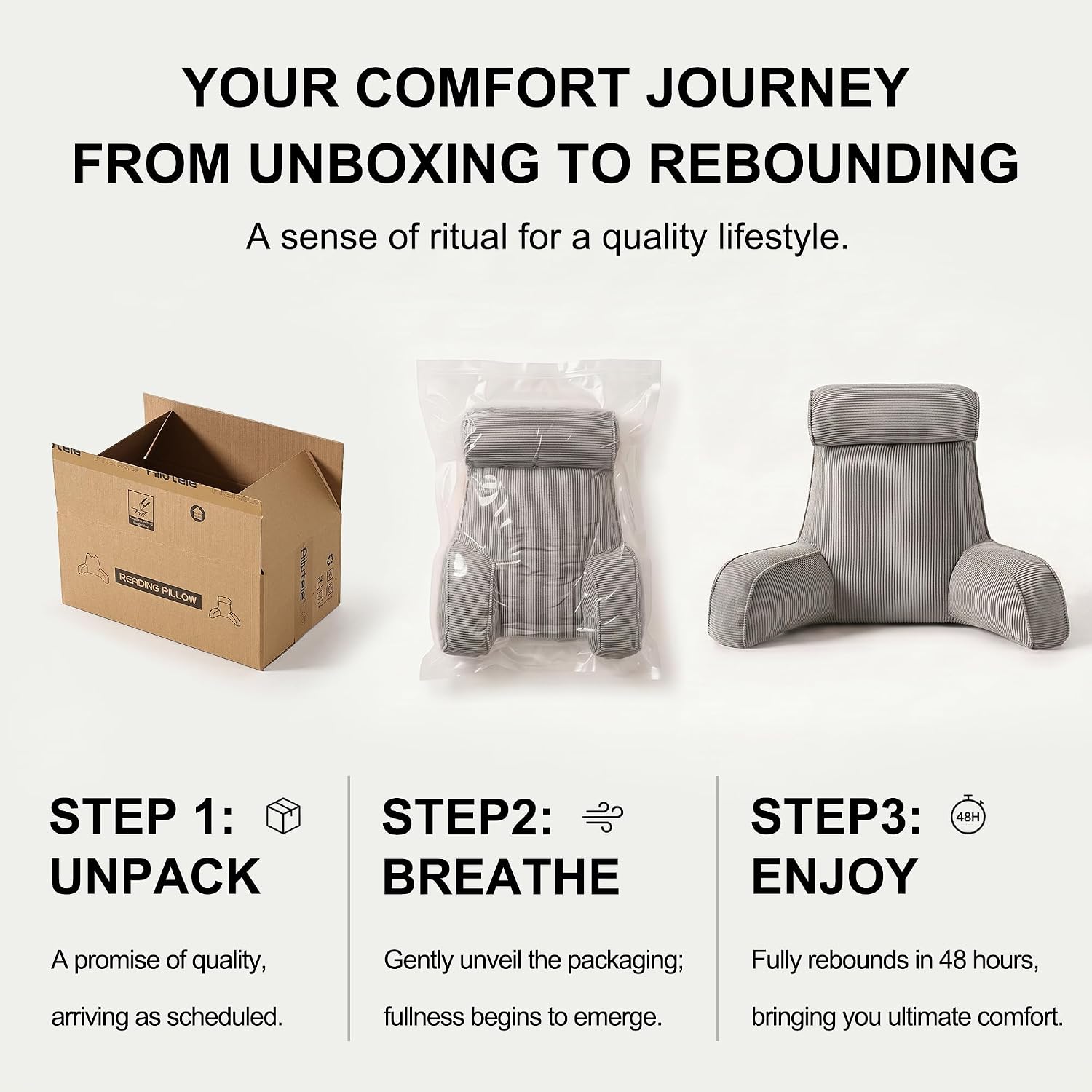 Ailuteie Corduroy Reading Pillow for Sitting Up in Bed, Backrest Pillow with Arms, Full Back Support Cushion with Side Pockets & Washable C…
