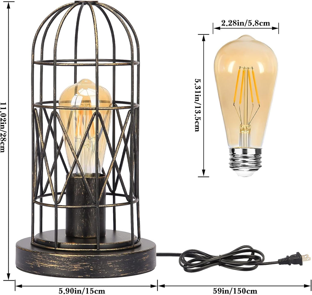 Industrial Table Lamp, Small Touch Lamp with Rustic Cage Vintage Bedside Lamp 3 Way Dimmable Nightstand Lamp Edison Desk Lamp for…