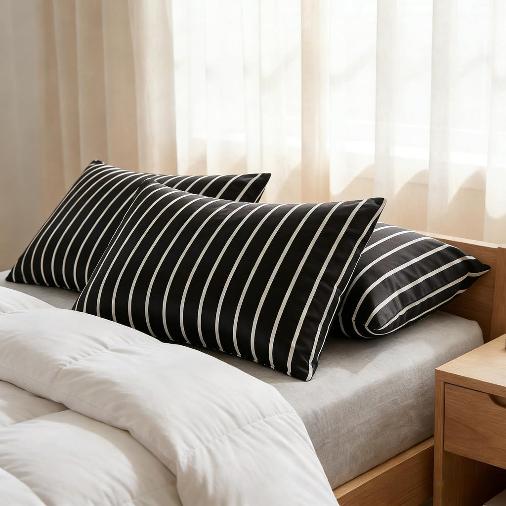 Mag 2 Pack Striped Pillowcases Queen Size 20"×30", Black and White Striped Pillow Cases, Soft Microfiber Hotel Quality, Bedroom Pillow Cover…