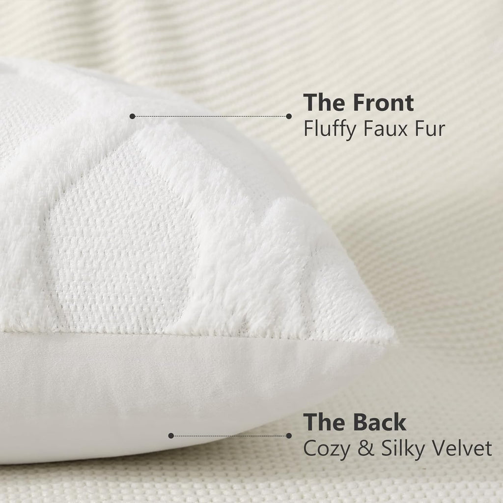 decorUhome Summer Throw Pillow Covers 12x20 Inch Set of 2, Soft Plush Faux Fur Wool Lumbar Cream White Accent Couch Pillow Covers for Moder…