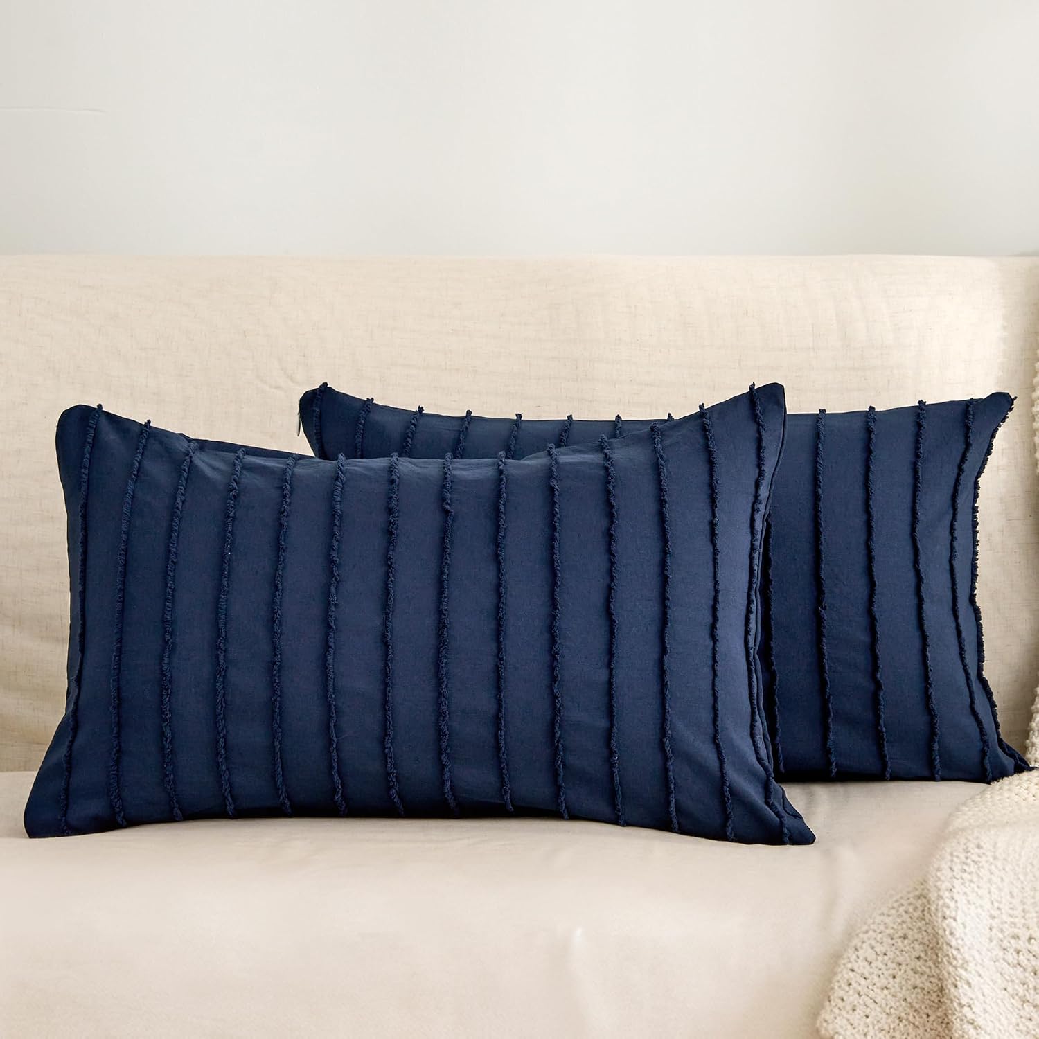 Jellymoni 2 Pack Navy Blue Pillowcases 12" x20", Soft Microfiber Striped Tufted Pillow Covers(Pillows are not Included) 2 Pack 20 inches Bl…