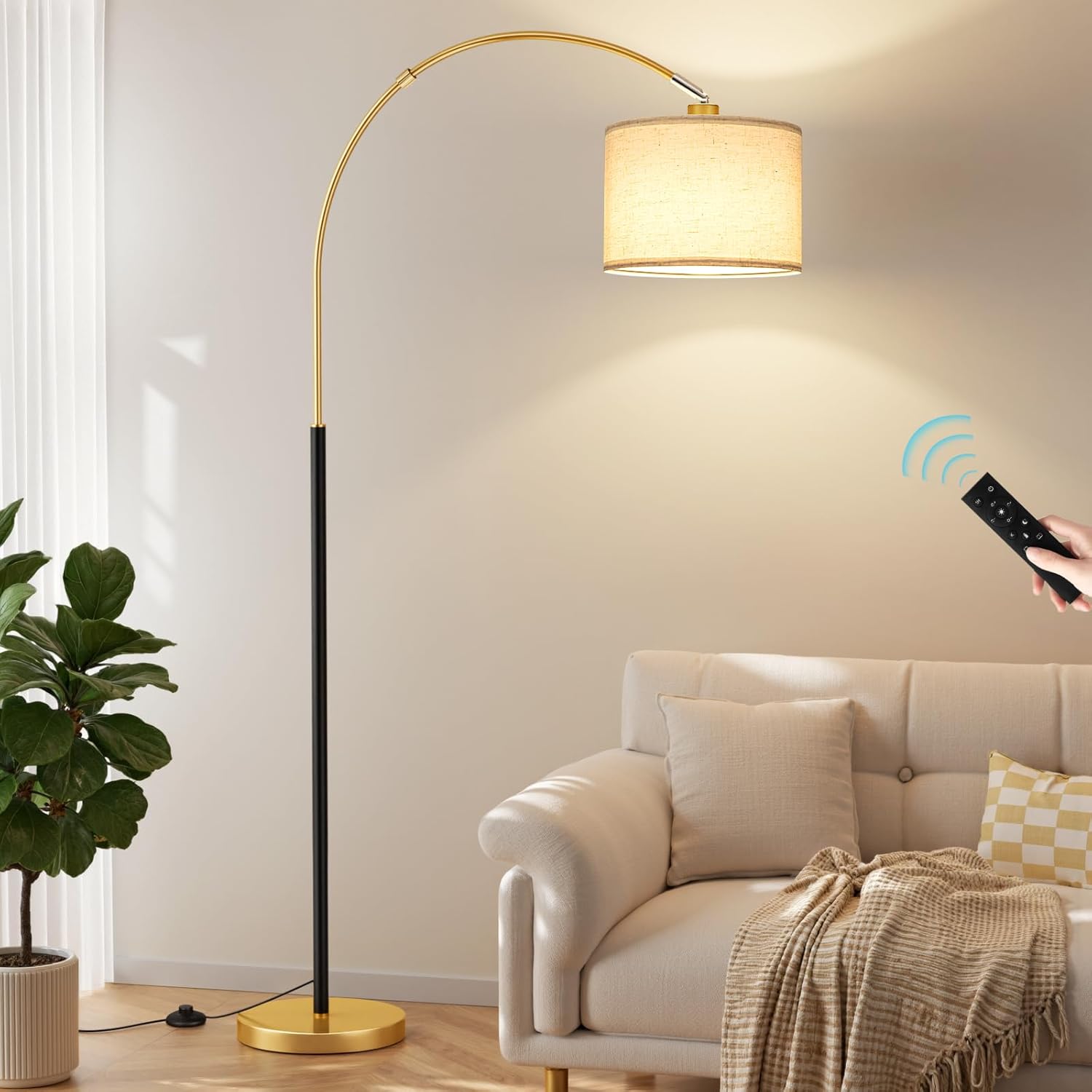 Ambimall Dimmable Arc Floor Lamp with Remote, Color Temperatures and Brightness Adjustable, Arched Floor Lamp with Rotating Head, Over…