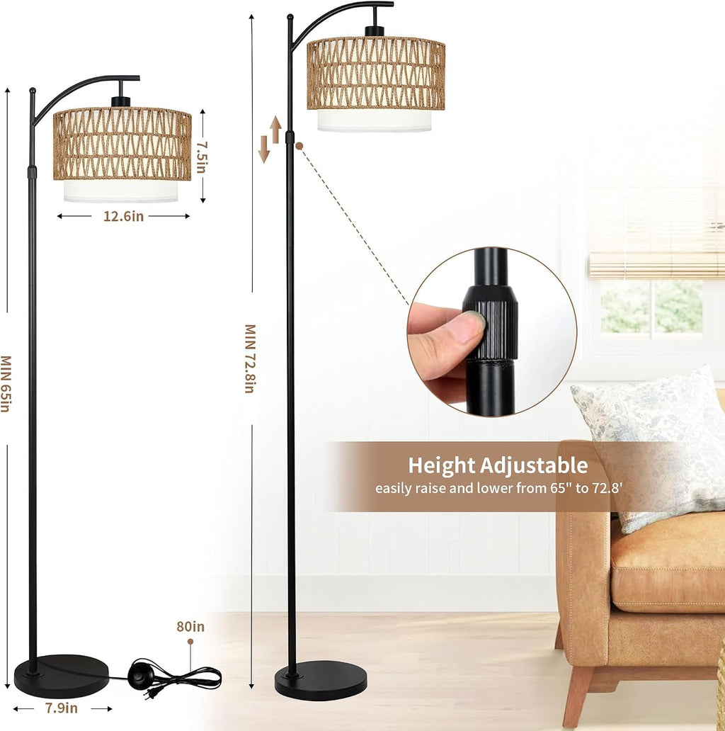 ZECOXOL Arc Floor Lamp for Living Room Boho Floor Lamps with Remote Control & with 3 Color Temperatures, Rattan Wicker Standing Lamp…