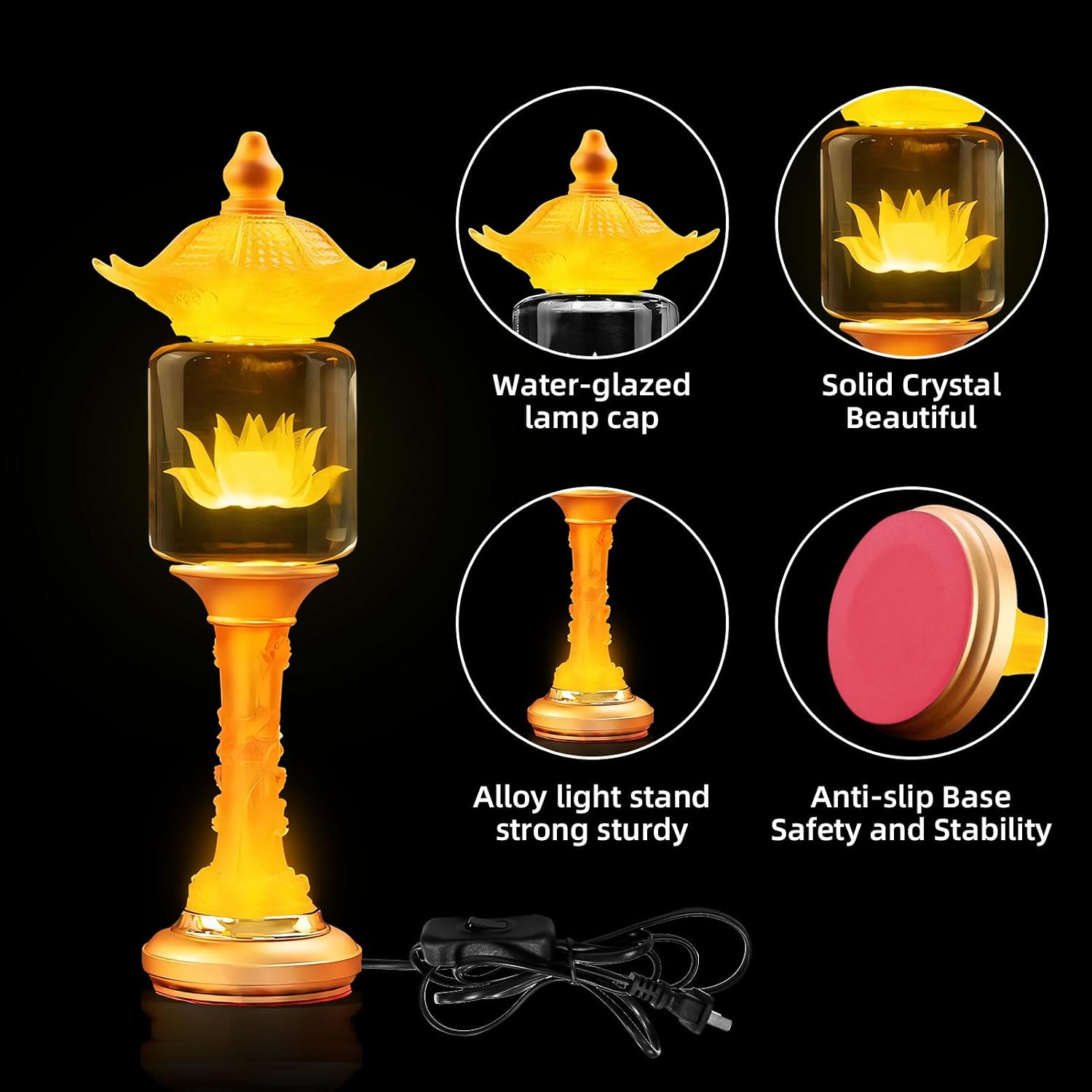 11 Inch LED Lotus Flower Lamp, Multi-Color Adjustable Buddha Light for Home Altar, Indoor Meditation Night Light with Crystal Base