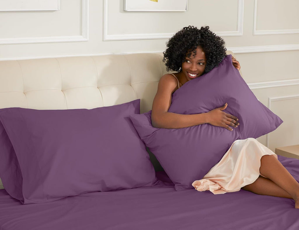 Sunflower King Pillowcases Set of 2, 100% Cotton King Size Pillow Cases 2, 20×40 inches Dark Purple, Soft and Breathable