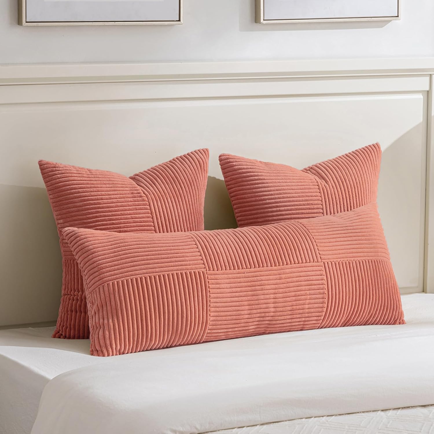 Fancy Homi 2 Packs Coral Decorative Throw Pillow Covers 22x22 Inch for Living Room Couch Bed, Rustic Farmhouse Boho Home Decor, Soft…